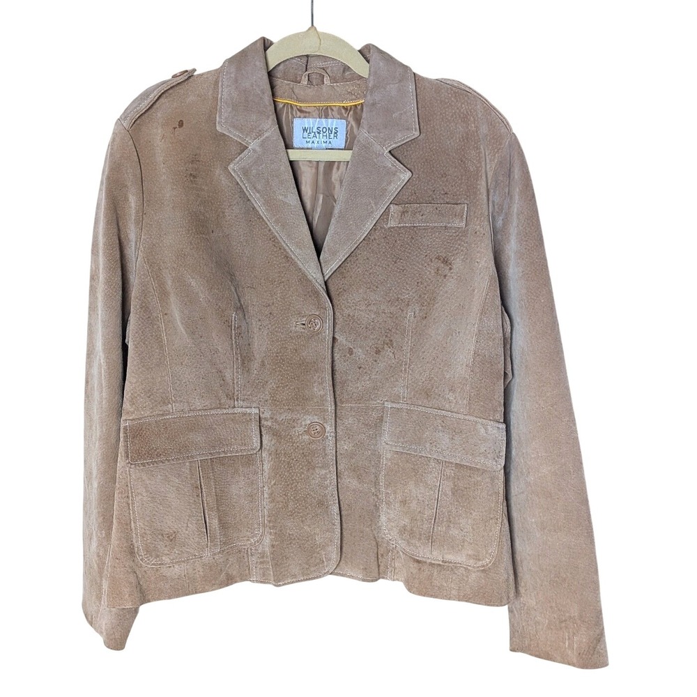 Wilsons Leather Maxima‎ Suede Blazer Jacket Women's XL Tan — Read Description